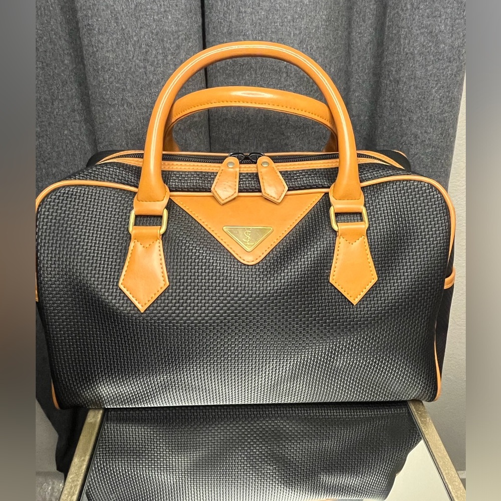 YSL VINTAGE BOSTON BAG Coated Canvas with Leather Trim